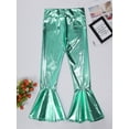 thumbnail image 6 of inhzoy Kids Girls Boys Shiny Metallic Flared Pants Bell Bottoms Sequins Dance Leggings Trousers Lake Green 14, 6 of 7