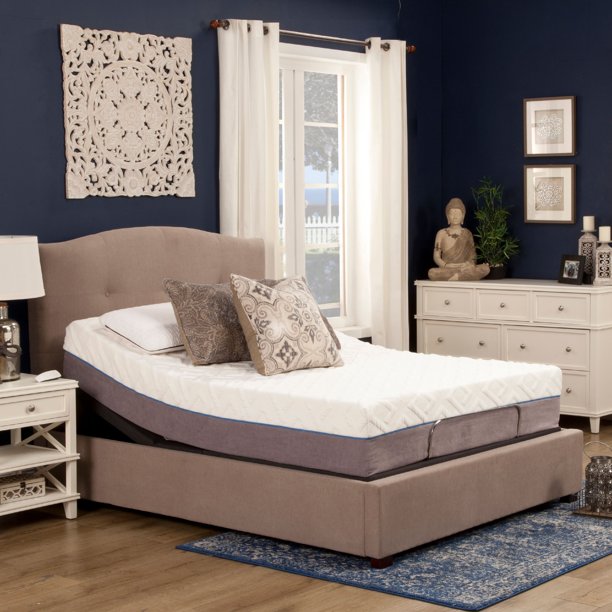 Blissful Nights 12” Gel Memory Foam Mattress Queen and Adjustable Base