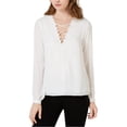 thumbnail image 1 of Blusa de jersey con ribete de encaje Leyden Mujer Blanca Extragrande, 1 of 1