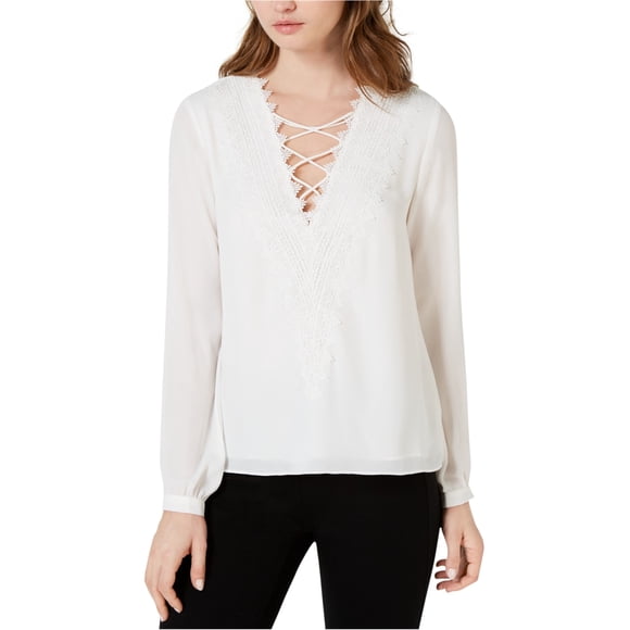Blusa de jersey con ribete de encaje Leyden Mujer Blanca Extragrande