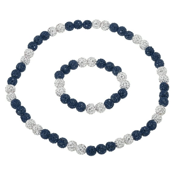 Uxcell Baseball Necklace Bracelet Set, 18" Baseball Necklace 7.5"  Bracelet Glitter Ice Collection Rhinestone Inspired Bead for Men Women Players Gifts(Dark Blue White, Pack of 2)