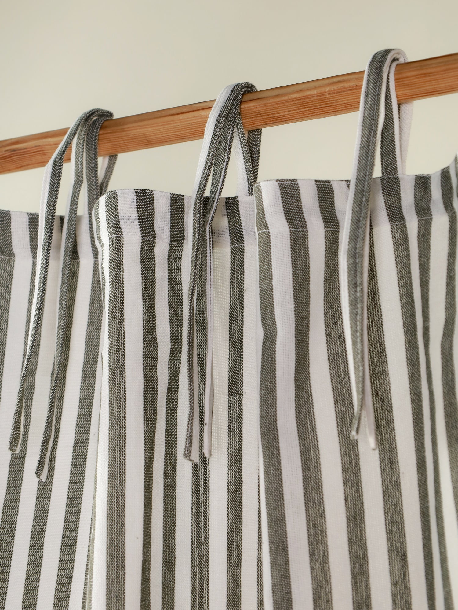 The Art Box Gauze Linen Striped Curtain Tie Top Green Window Curtain Panel Pack of 2 Curtain Set, 52" x 36"