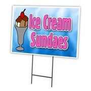ICE CREAM SUNDAES 18"x24" Yard Sign & Stake outdoor plastic window | Advertise Your Business | Stake Included Image On Front Only | Made in The USA