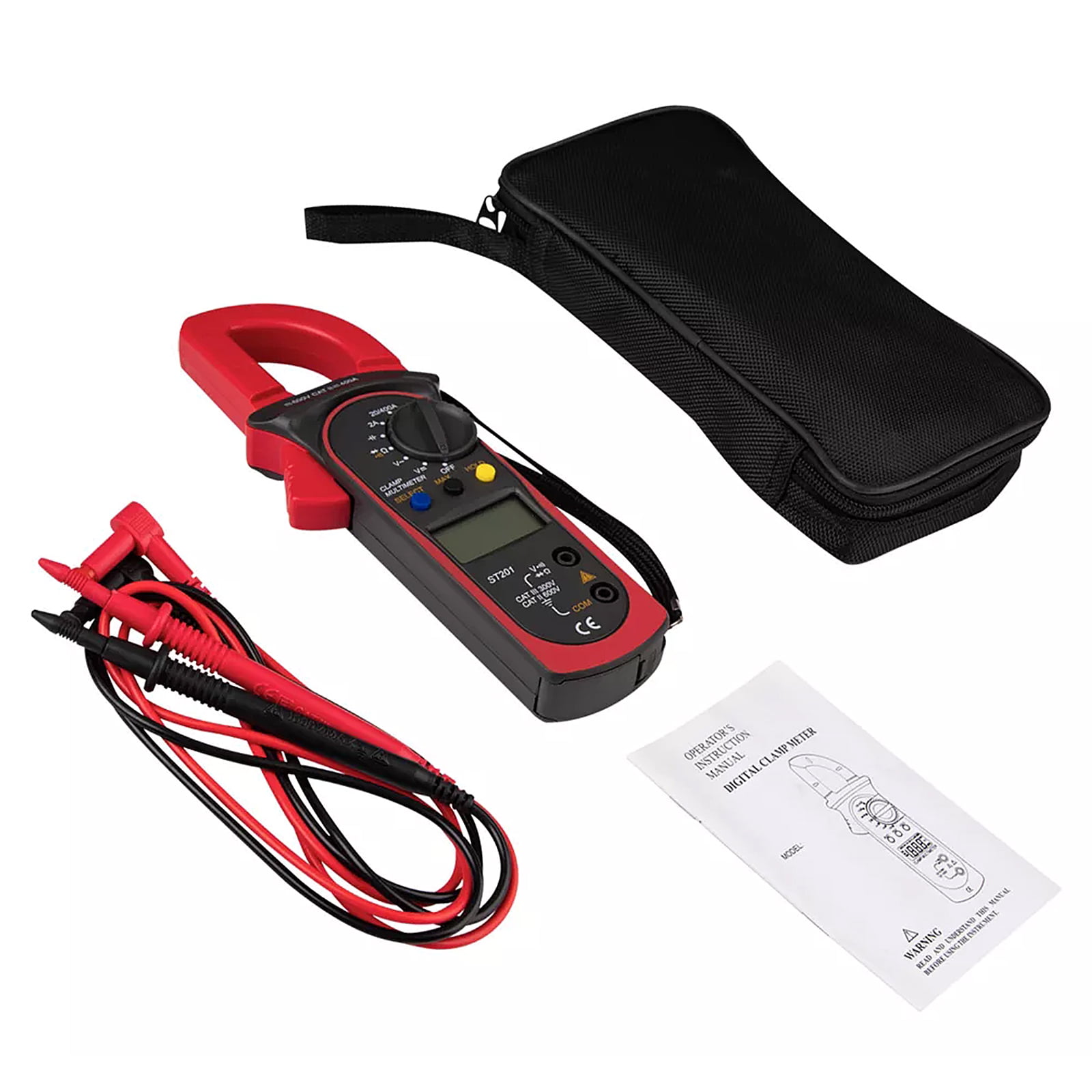 COMPUKAS Digital Clamp Meter Multimeter, Red, Compact 8.10 x 2.65 x 1.14 in, Accurate Electrical Tester