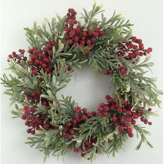 Glittered Greens And Glitter Red Berries Wreath