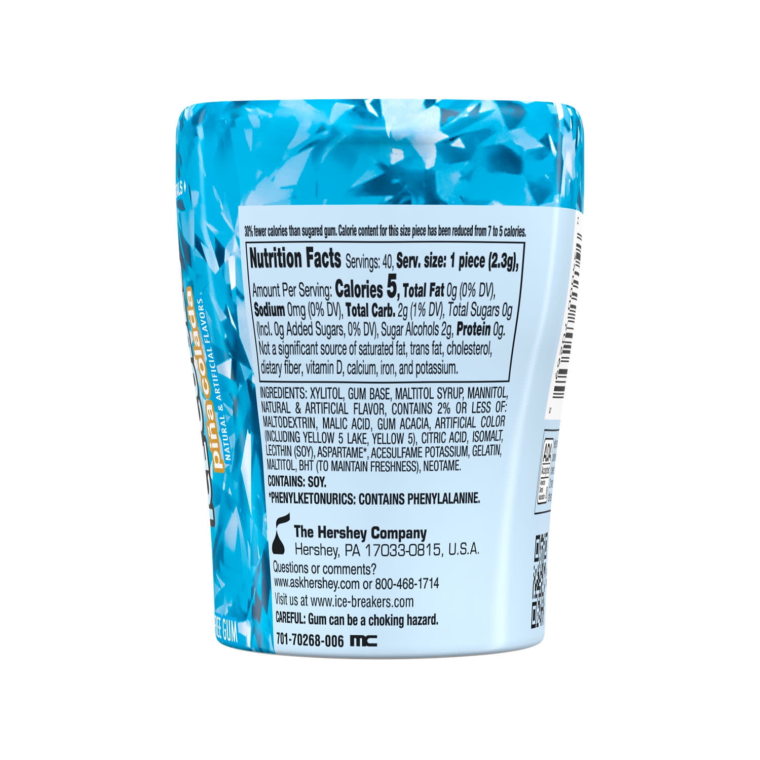 Ice Breakers Ice Cubes Pina Colada Sugar Free Chewing Gum, Bottle 3.24 oz, 40 Pieces