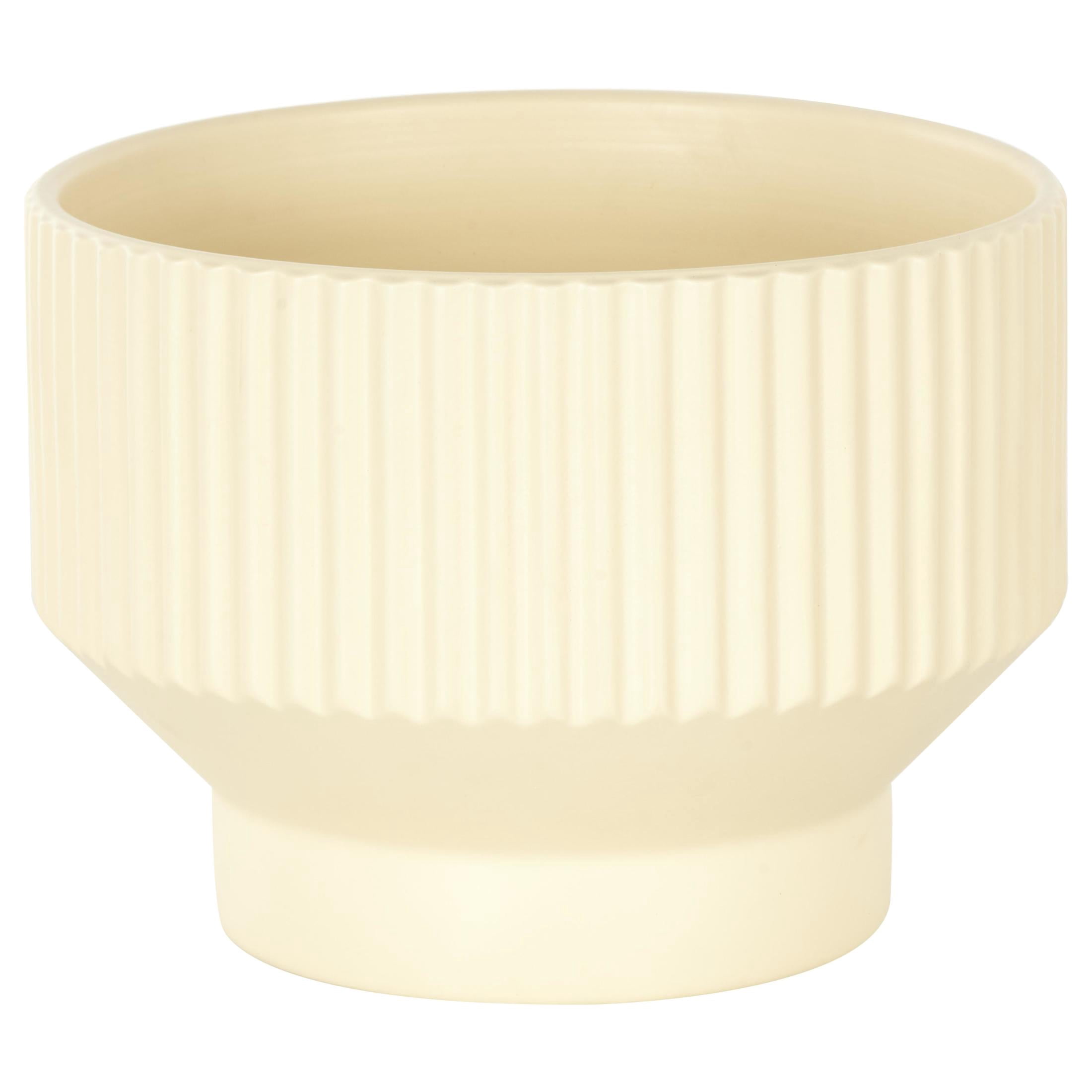 DecMode 10", 8", 7"W Wide Cream Ceramic Planter with Linear Grooves and Tapered Bases (3 Count)