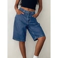 thumbnail image 2 of SUNSIOM Women's Knee Length Denim Shorts Loose Solid Color Low Rise Wide Leg Long Shorts with Pockets for Summer, 2 of 6