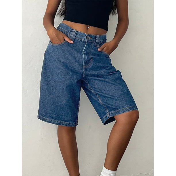 Bermudas vaqueras holgadas Y2k para mujer, de tiro bajo, pierna