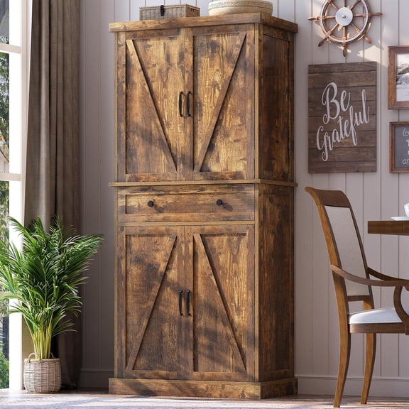 72" Kitchen Pantry Cabinet, Tall Pantry Storage Cabinet with Adjustable Shelves and Drawer, Rustic Kitchen Cabinet Buffet Cupboards Storage Cabinet for Home Office Use (16" D x 30" W x 72" H)