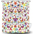 thumbnail image 2 of Mexico Floral Shower Curtain for Bathroom, Traditional Mexican Bluebird Otomi Style Bright Pattern Bath Curtains, Paisley Flowers Ethnic Color Fabric Modern Bathroom Accessories with Hooks, 2 of 5