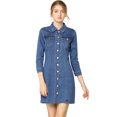 thumbnail image 1 of Vestido Camisero De Mezclilla Hasta La Rodilla Con Manga 3/4 Y Botones Vintage Para Mujer Azul claro M, 1 of 6