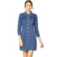 thumbnail image 1 of Vestido Camisero De Mezclilla Hasta La Rodilla Con Manga 3/4 Y Botones Vintage Para Mujer Azul claro M, 1 of 6