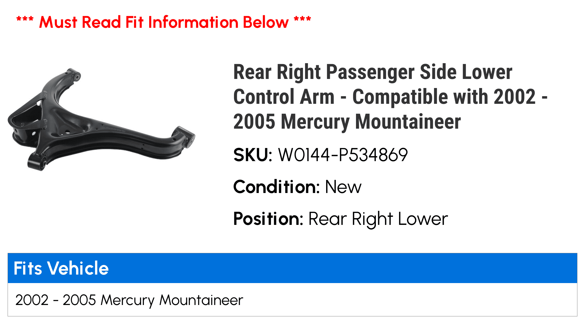 Rear Right Lower Control Arm For 2002-2005 Mercury Mountaineer 2003 2004 C711VY 