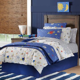 6 Piece Kids Blue Sun Moon Stars Comforter Set Outer Space Galaxy