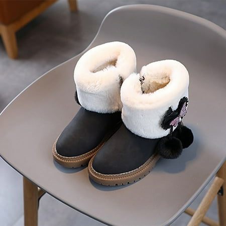 

Fashion Autumn And Winter Girls Snow Boots Thick Bottom Non Slip Warm Solid Color Rhinestone Bow Zipper