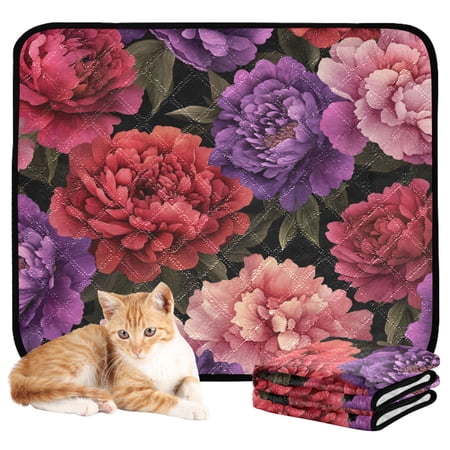 Qxltty Lush Peonies Cat litter Pads Pet Set of 3 Diaper Mats Center Anti-leakage Layer Absorbent Soft and Comfortable