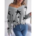 thumbnail image 2 of V Neck Star Pattern Distressed Detail Cropped Sweater for Women Gray Small, 2 of 5
