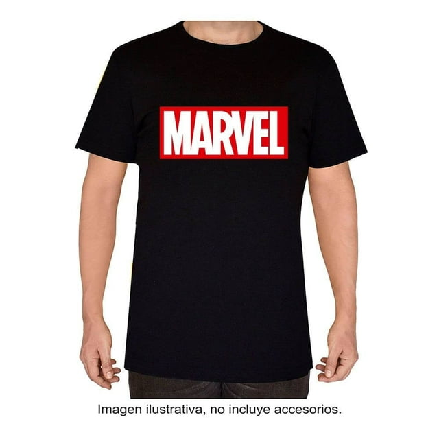 Playera Marvel para Hombre, Manga Corta con Estampado con Logo Clásico Negra Talla EG