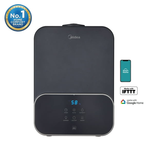 Midea Smart Digital Touch Panel 1.6 Gallon Warm and Cool Mist Ultrasonic Humidifier, MSU16U6SBB