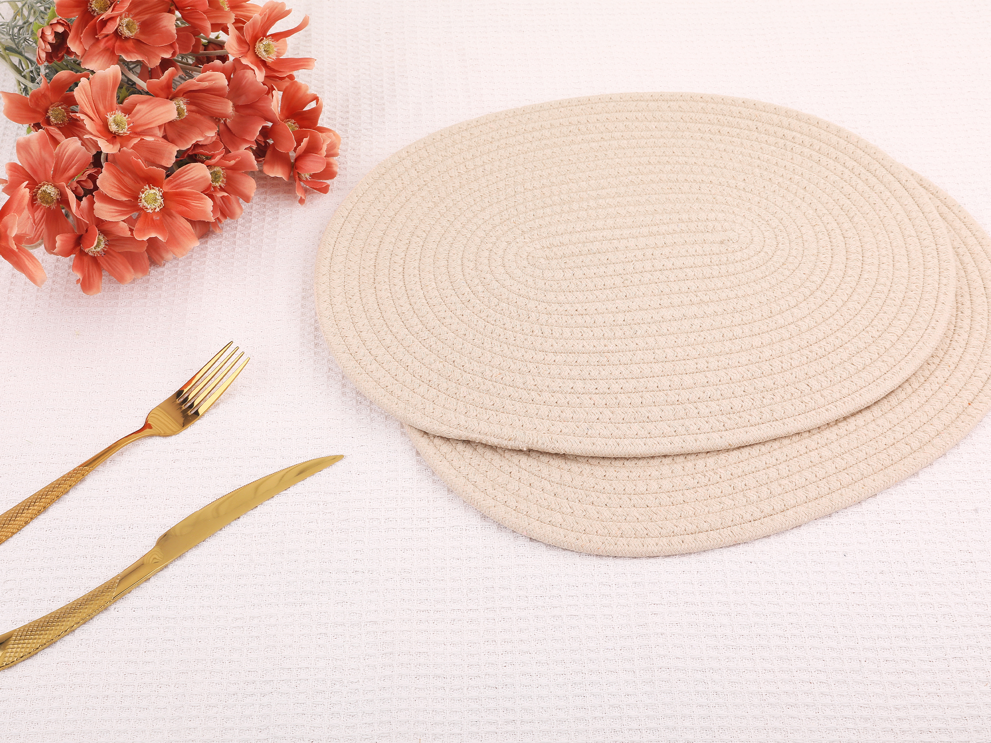 Unique Bargains Set of 4 Cotton Rope Placemats for Dining Table Decor Table Mat Khaki