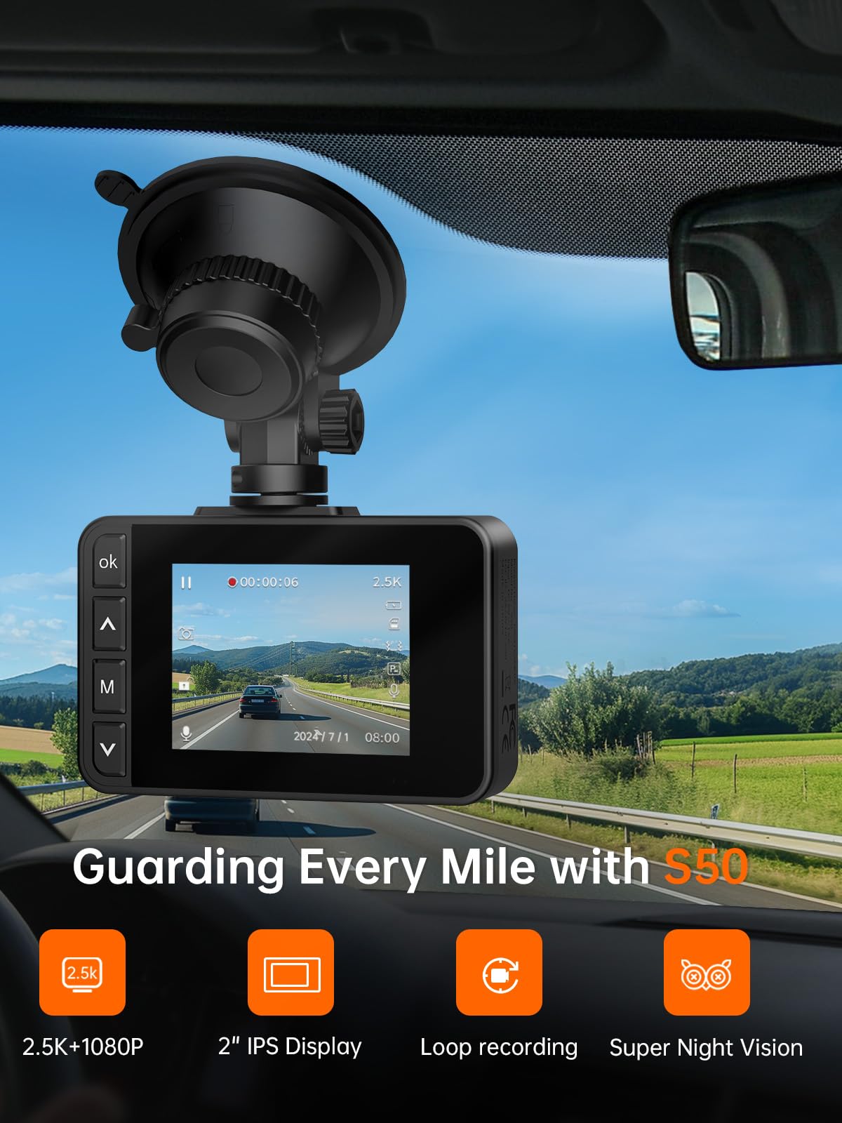 Soifcik Dual Dash Cam 2.5K Front 1080P Rear photo 3