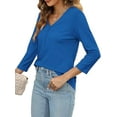 thumbnail image 4 of VDJ Women Fall Tops 3/4 Sleeve Fashion Button Down Tshirt Shirts Lightweight Navy Blue Tee Blouse Comfort Tops for Women Size S, 4 of 5