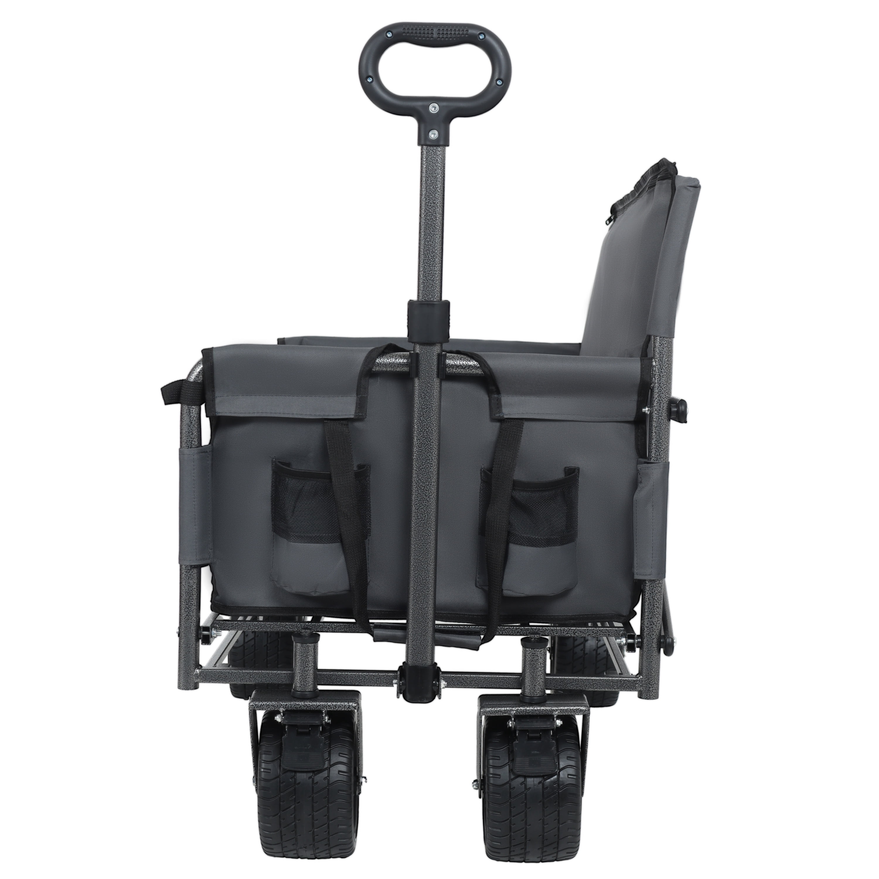 3-in-1 Convertible Folding Wagon Cart with Bench Seat, 500lbs Heavy-Duty, 180L Capacity, All-Terrain Wheels, Ultra-Compact Fold, Gray for Camping/Beach/Sports/Garden