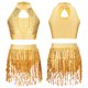 thumbnail image 3 of Traje de baile latino de Samba para niños y niñas, traje de baile con lentejuelas, Top con cuello Halter calado, pantalones cortos con flecos y lentejuelas, 3 of 5