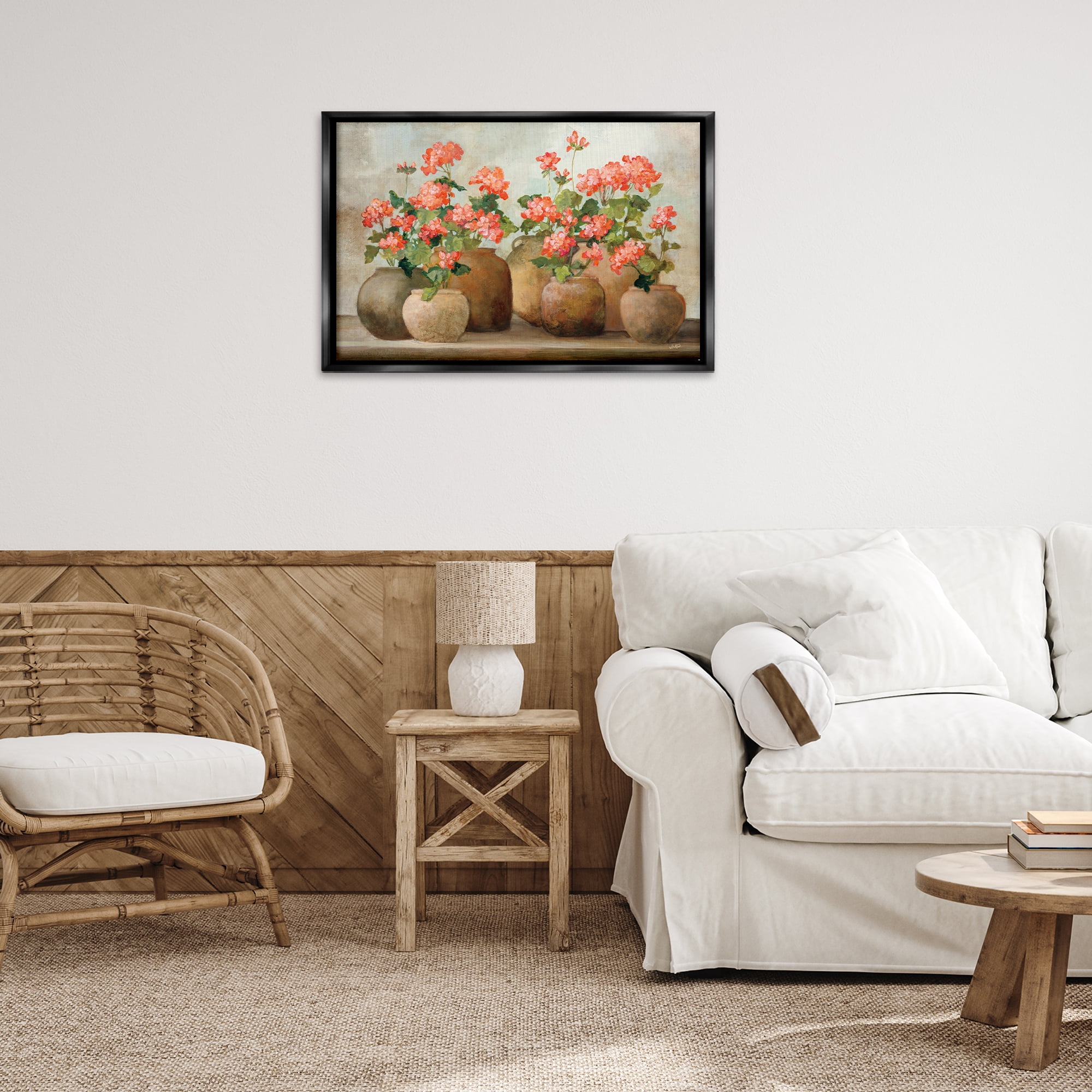 Stupell Industries Pink Cottage Geraniums Botanical & Floral Painting Black Floater Framed Art Print Wall Art, 31 x 21