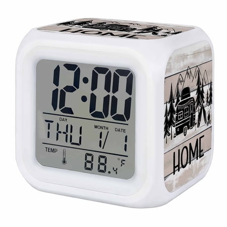 Farmhouse Cabin Digital Alarm Clock for Bedrooms,Smart LED Alarm Clock with 7 Color Changing Night Light,Cartoon Country House Barn Trees Wooden Silent Wake Up Clocks for Sleep Study 3.2x3.2