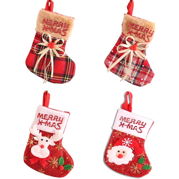 Bolsa de dulces Regalo de Navidad Calcetín Adorno de Navidad, 4 piezas Calcetín de Navidad Colgante de botas de Navidad, Calcetines de chimenea de Navidad, Santa Elk Calcetín de nudo de Navidad Calcetín de Navidad para árbol de Navidad ER