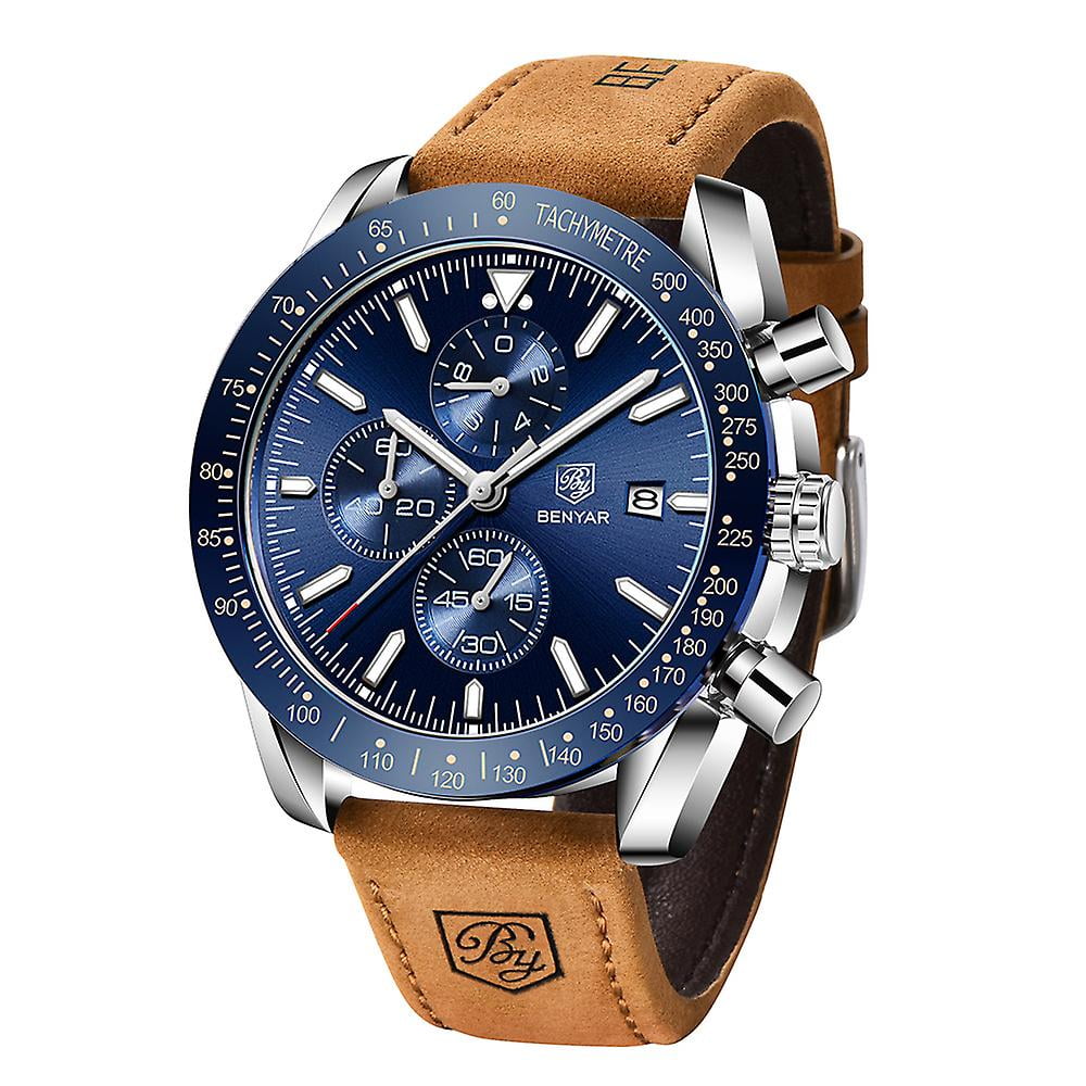 Yeegool Men s Watch By Benyar Quartz Movement Chronograph 30m Waterproof Date Analog Watches Leather Strap Military Sports Fashion Elegant Gift