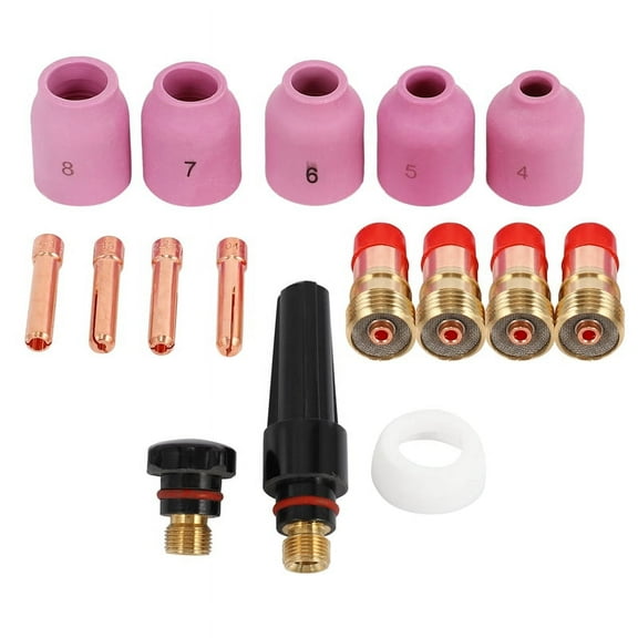 TIG Welding Torches Stubby Gas Lens Collets Alumina Nozzles Back Cap Kit For 17 18 26 Series 16pcs,red & black