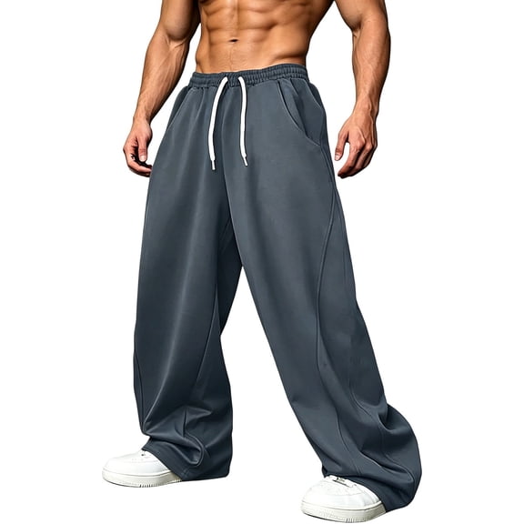 Xdegoge Mens Baggy Sweatpants Wide Leg Loose Fit Athletic Elastic Waist Drawstring Comfy Trousers Lounge Gym Workout Streetwear Vintage Casual Pants