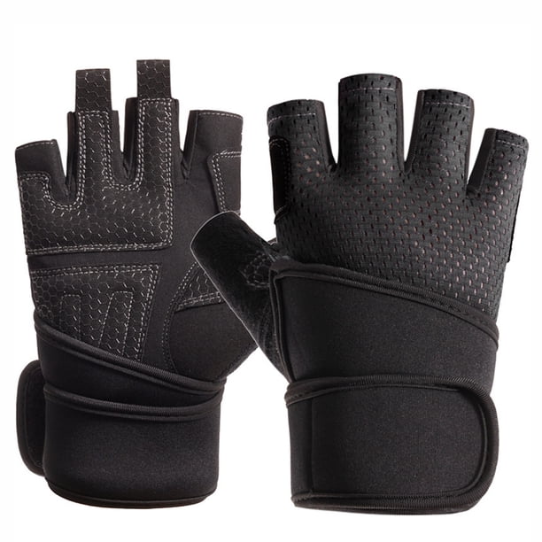 Guantes de fitness de medio dedo con diseño de muñequera extendida, antideslizantes, absorbentes de impactos, resistentes al desgaste, transpirables y protectores para deportes.