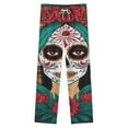 thumbnail image 4 of Day Of The Dead Floral Skull Winter Female Pants Flannel High Waist Women Pants Lady Warm Straight Leg Plush Trousers, 4 of 7