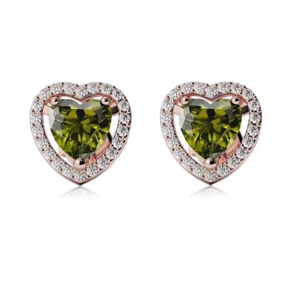 18k Rose Gold Halo Heart Peridot Stud Earrings Plated by Paris Jewelry