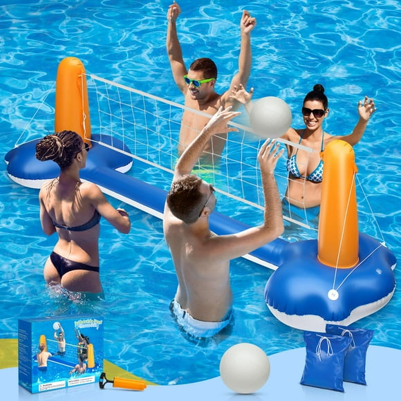 Ensemble de Volleyball de Piscine - Filet de Volleyball de Piscine de 118 Pouces pour Terrain Creusé, Comprend un Volleyball Aquatique Amélioré, une Pompe à Balles et 2 Sacs de Lest, Jouets de Jeux de Piscine pour Adultes et Famille / Été 2025 Po