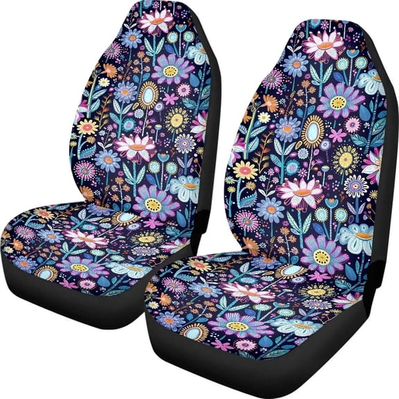 Verolix Mesh Fabric Car Seat Covers for Front Seats, 2-Pack Stretch Fit Auto Seat Protectors, Blue Floral Lotus Print Seat Covers for SUV, Truck, Sedan, Van
