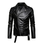 YODETEY Motorcycle Slim Leather Jacket Men'S Leather Jacket British Men'S Leather Jacket Black 6(L)