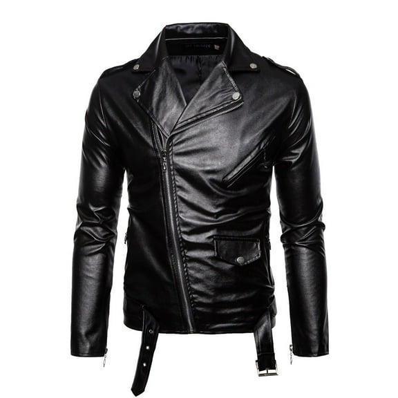 Herrnalise Men's motorcycle Slim leather jacket leather jacket coat British fashion men PU leather jacket Black