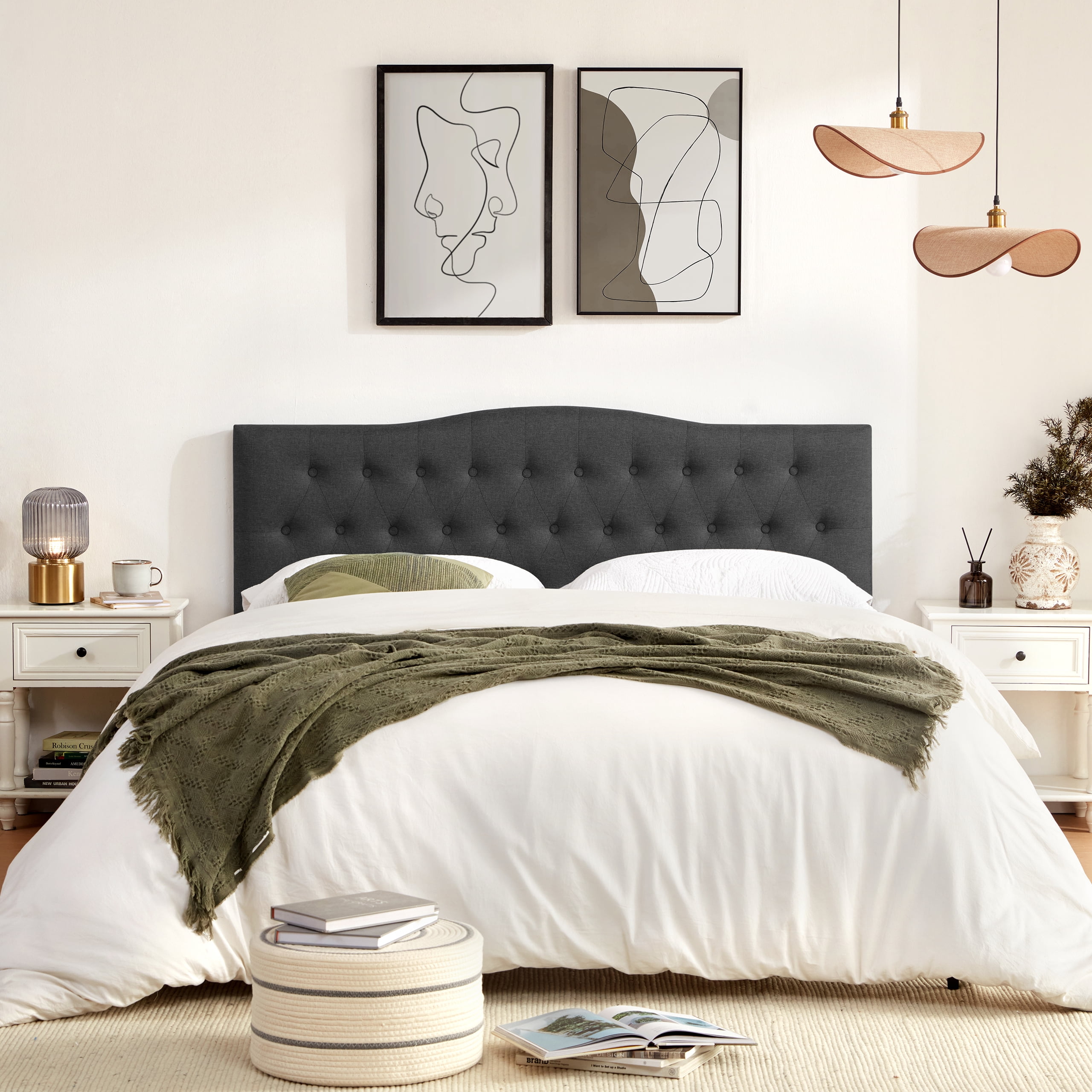 Weture Tufted Upholstered Queen Bed Headboards, Adjustable Height, Black