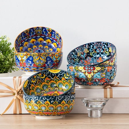 Malacasa 28oz Bowls Set, Porcelain Ceramic Bowls for Cereal, Soup, Salad, Pasta, Bohemian Color A