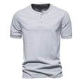thumbnail image 5 of Camiseta de manga corta de algodón de color liso con cuello Henry de verano, 5 of 5
