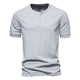 thumbnail image 5 of Camiseta de manga corta de algodón de color liso con cuello Henry de verano, 5 of 5