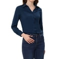 thumbnail image 4 of INSPIRE CHIC Women's Work Office V Neck Long Sleeve Button Down Shirt Top Navy M, 4 of 5