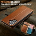 thumbnail image 7 of Allytechgroup Wallet Case for Apple iPhone 16, Premium Leather Flip Stand Cards Holder Business Type RFID Blocking Shockproof Phone Case Cover for iPhone 16, Brown, 7 of 7