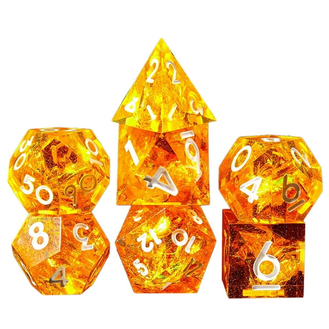 Juego de Dados PoliéDricos Juego de Dados Hechos una Mano Afilados de 7 Piezas con Bordes Afilados para Juegos de Mesa , Naranja Brillante