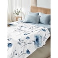 thumbnail image 4 of Full Size Flat Sheet Only, Blue Floral Spring Soft Brushed Microfiber Bed Sheets, Farmhouse Poppy Botanical Hotel Quality Breathable Bedding Top Sheet, Easy Care, 81"x96", 4 of 9